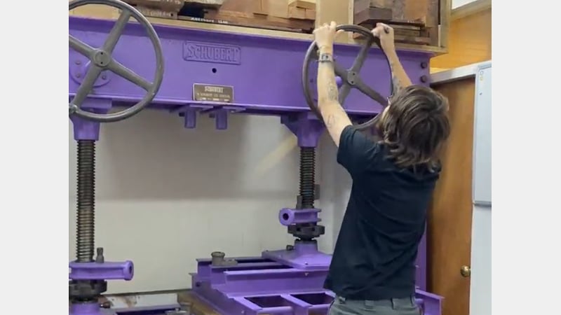 Veneer Press in use by FdA furniture student 