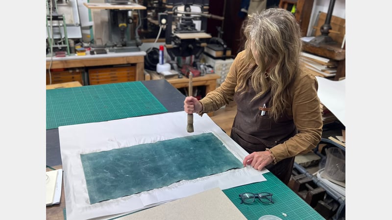 West Dean student, Marci working on Jane Austen’s 250th birthday book