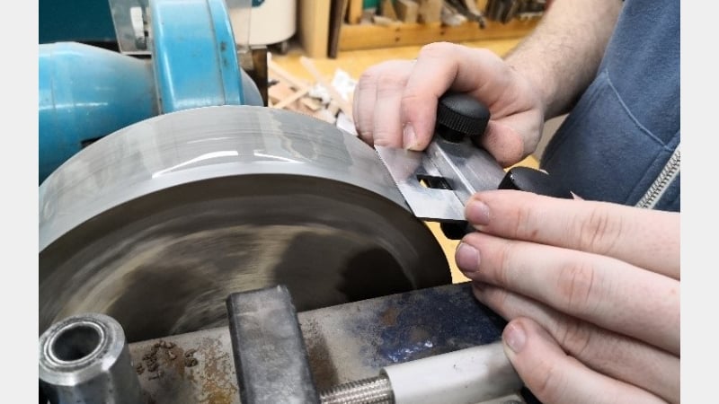 Figure 11: regrinding the primary bevel on a Tormek