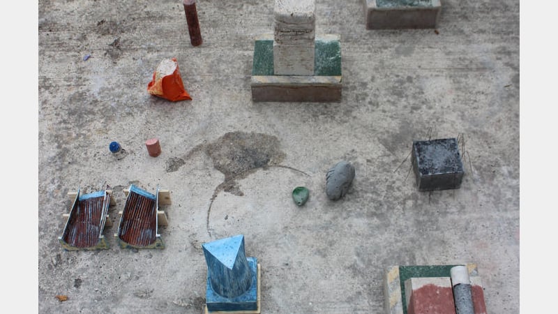 A selection of small concrete works in the outdoor sculpture courtyard