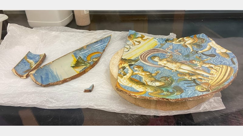 Figure 4: The Maiolica dish in the fume cupboard under extraction