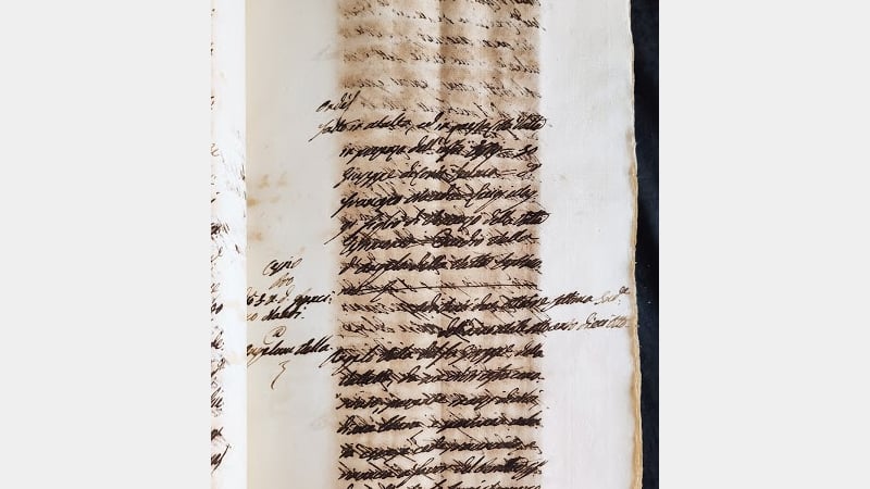 Detail of manuscript showing ink acidity before treatment (R411/12, Notarial Archives Malta). 