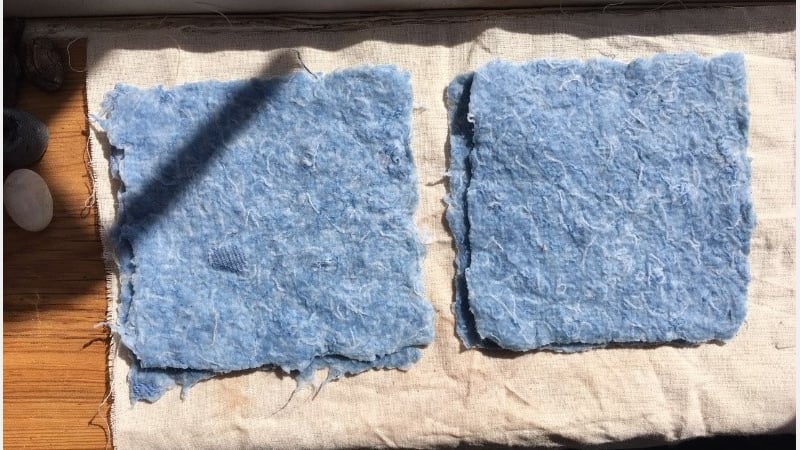 Fig 4. Couched sheets drying on the windowsill.