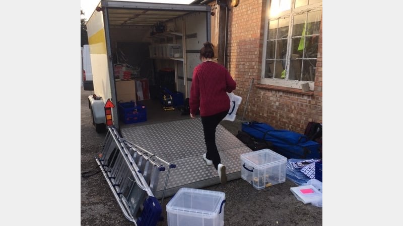 Sally working on the salvage trailer