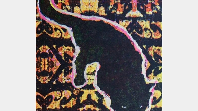 Cat on a carpet (gold), Screenprint on gold paper.