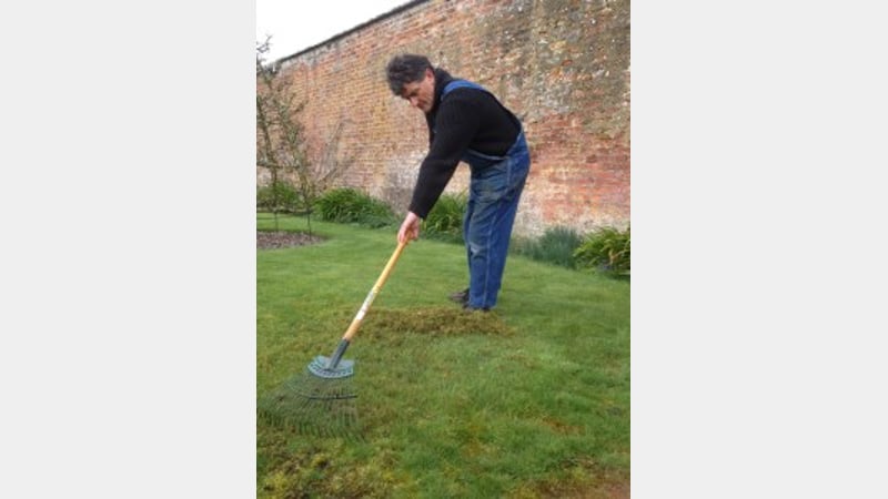 Jim Buckland Gardens Manager Scarifying