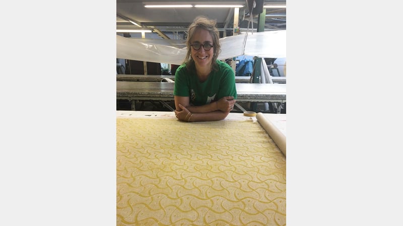 Sarah Burns with her fabric