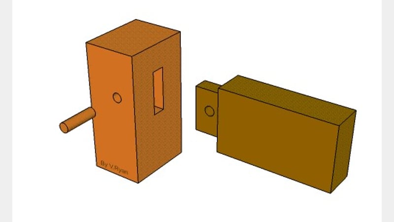 Fig 1. Diagram showing construction of pegged through mortice and tenon