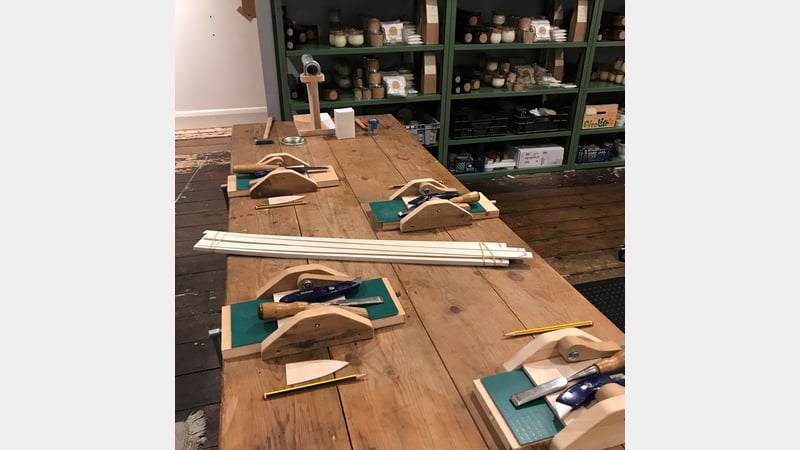 Work bench for making Shaker boxes with Richard Gibson