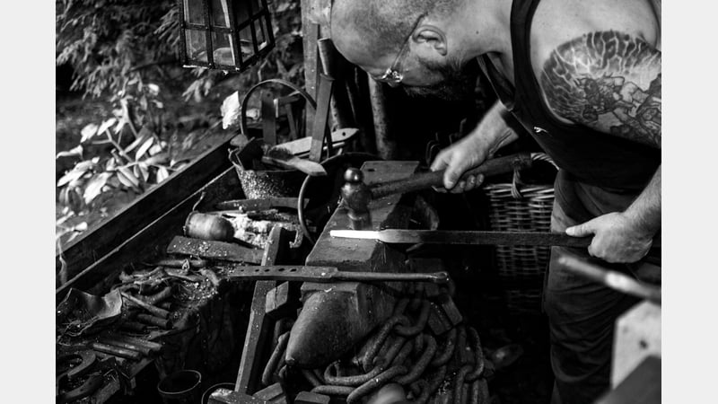 Joe Tyler in the forge - Tutor at West Dean College