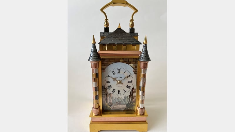 French castle porcelain panel carriage clock restored 