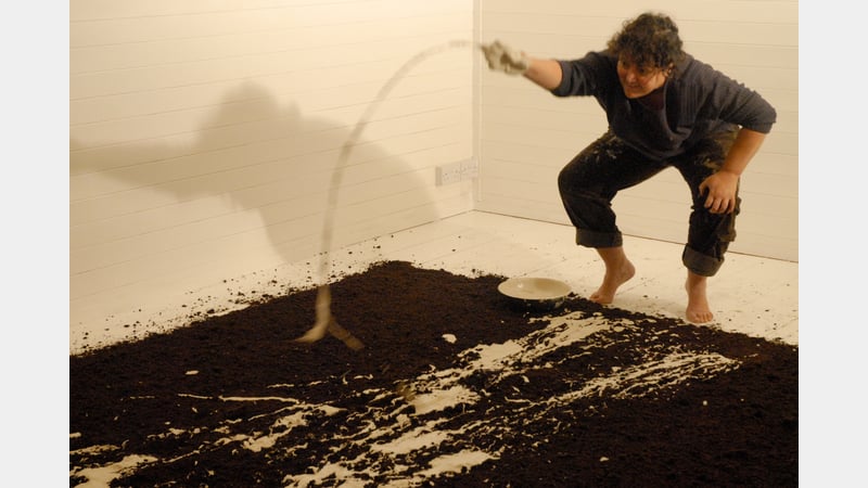 Artist Veronique Maria working in mixed media