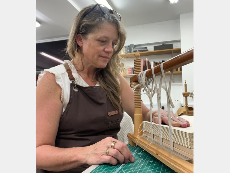 West Dean student, Marci working on Jane Austen’s 250th birthday book