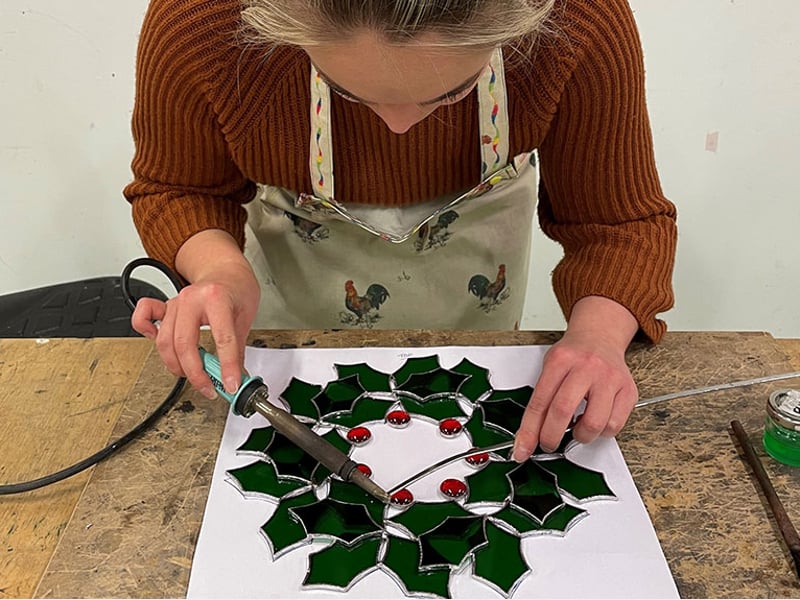 Glass_Holly_Wreath_Making_At_West_Dean