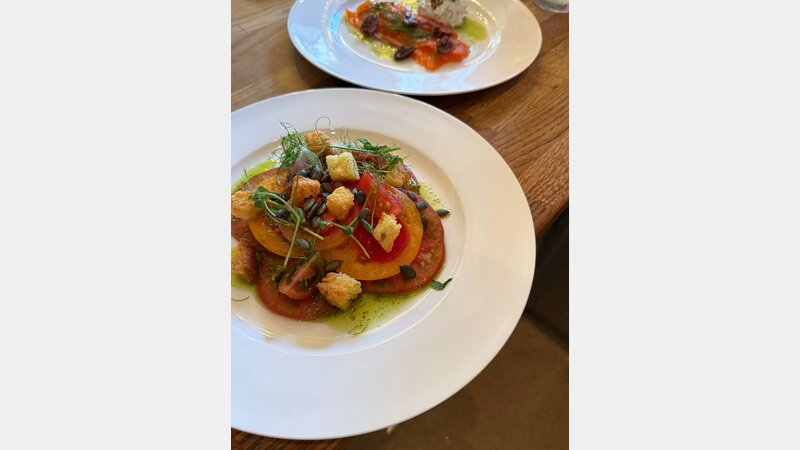 Heirloom tomato carpaccio served during our Sunset Suppers series at West Dean
