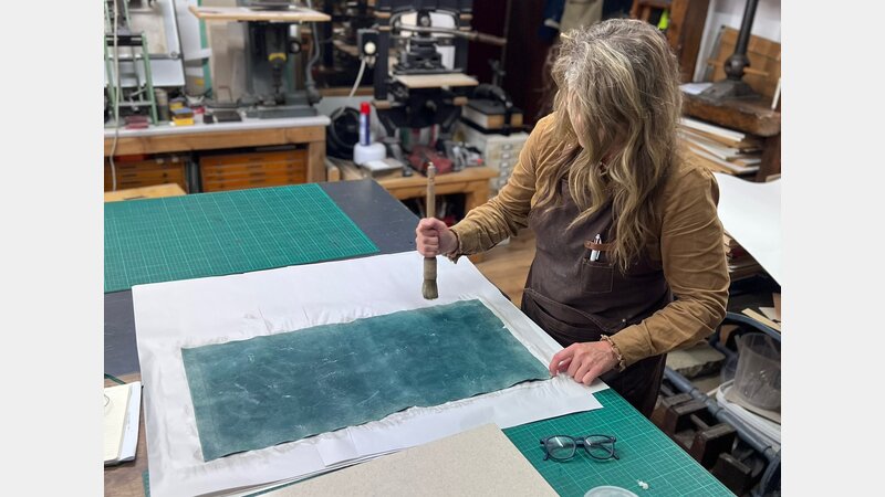 West Dean student, Marci working on Jane Austen’s 250th birthday book